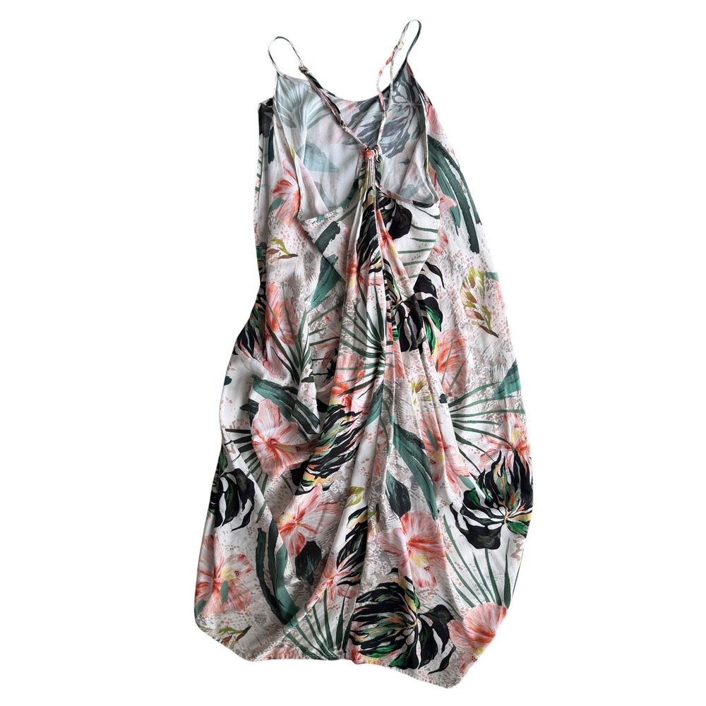 Mynah Women S White Pink Palm Tropical Floral Tulip Beach Coverup Dress Nautical - Picture 2 of 16